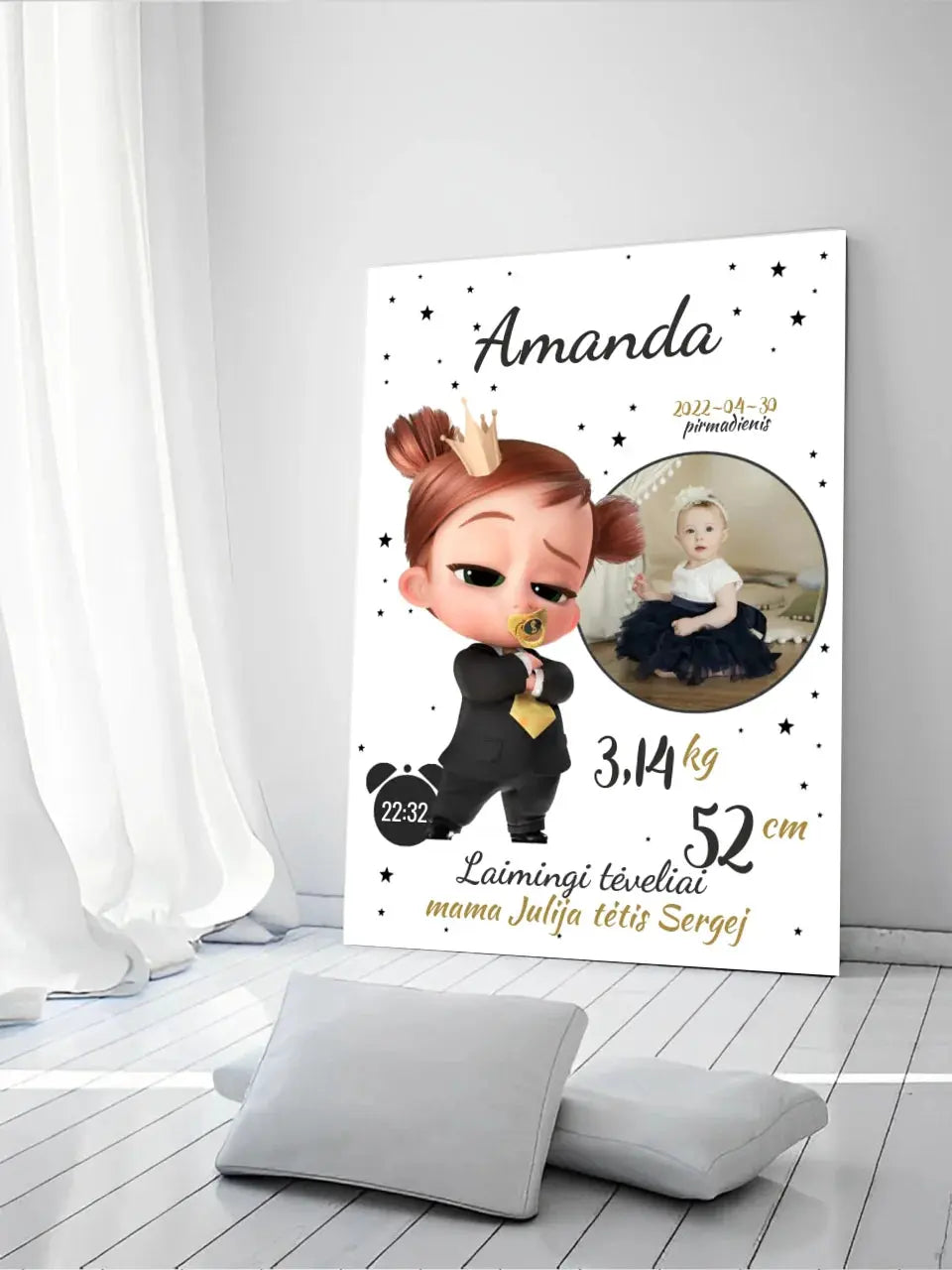 Personalizuota Mergaitės Gimimo Metrikų Iliustracija ant drobės Drobe - dovanokis.lt