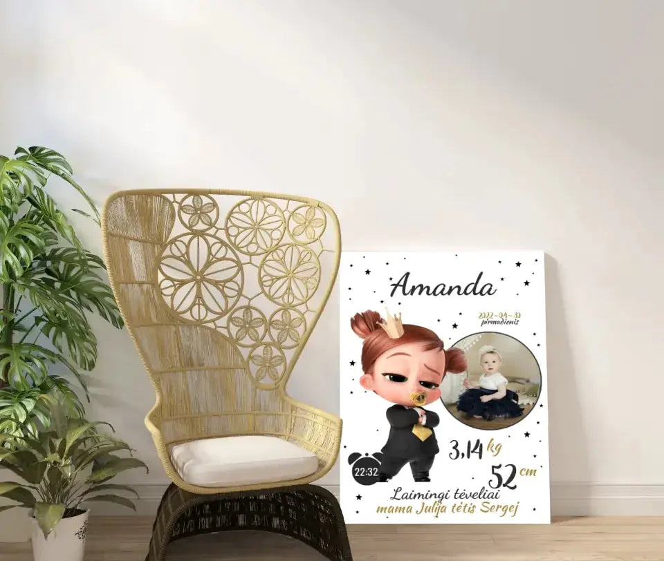 Personalizuota Mergaitės Gimimo Metrikų Iliustracija ant drobės Drobe - dovanokis.lt
