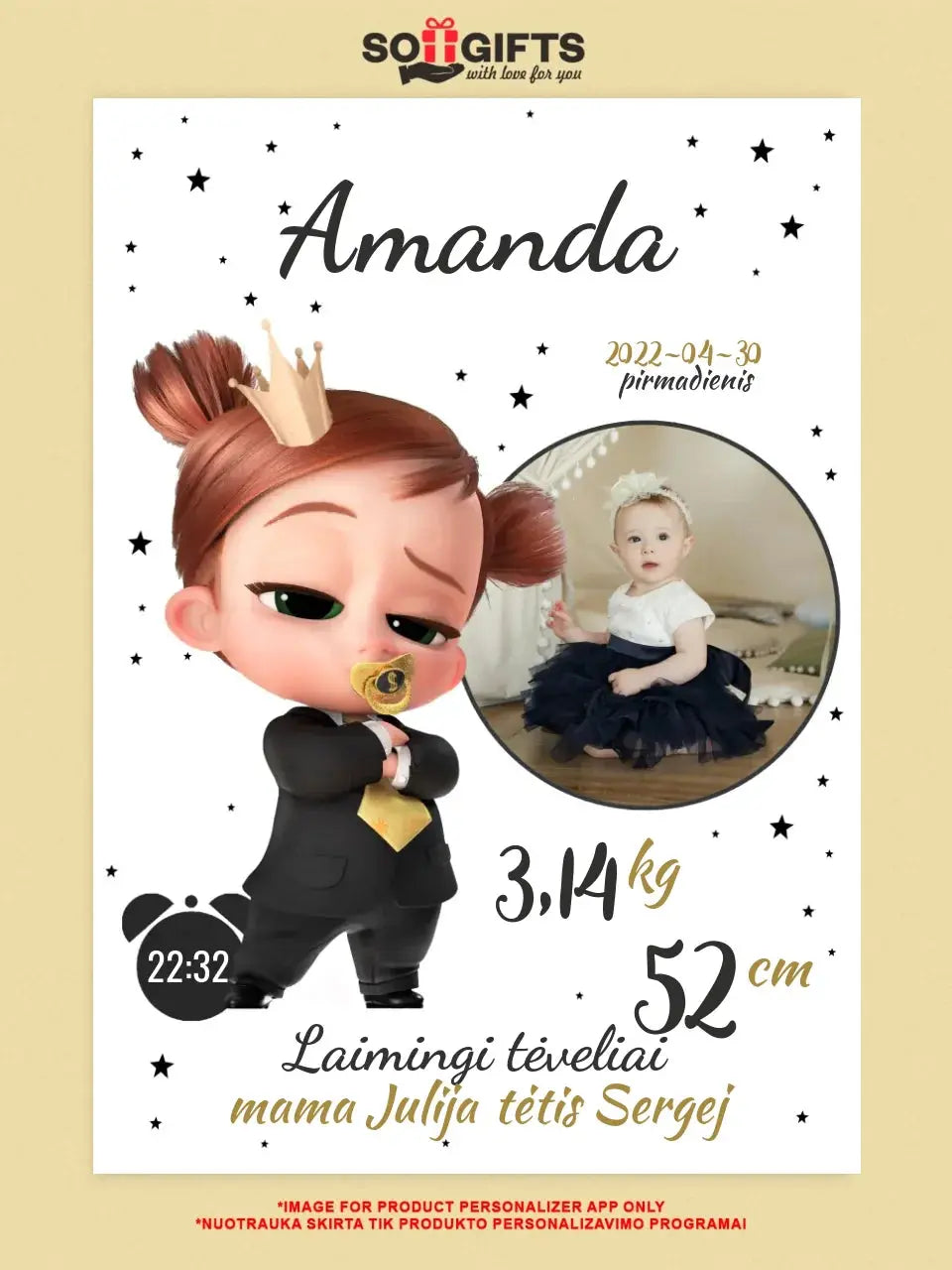 Personalizuota Mergaitės Gimimo Metrikų Iliustracija ant drobės Drobe - dovanokis.lt