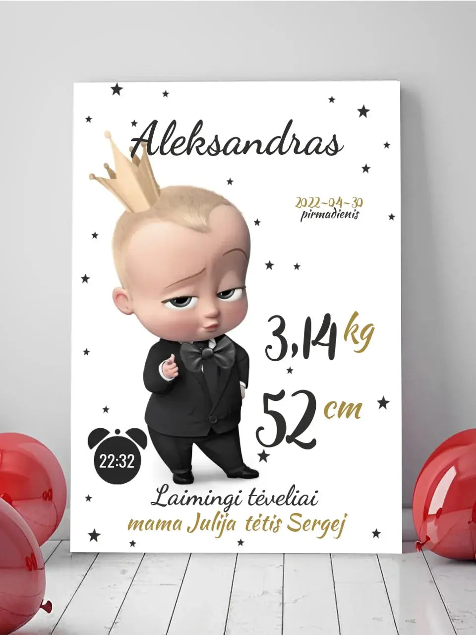 Personalizuota Berniuko Gimimo Metrikų Iliustracija ant drobės Drobe - dovanokis.lt