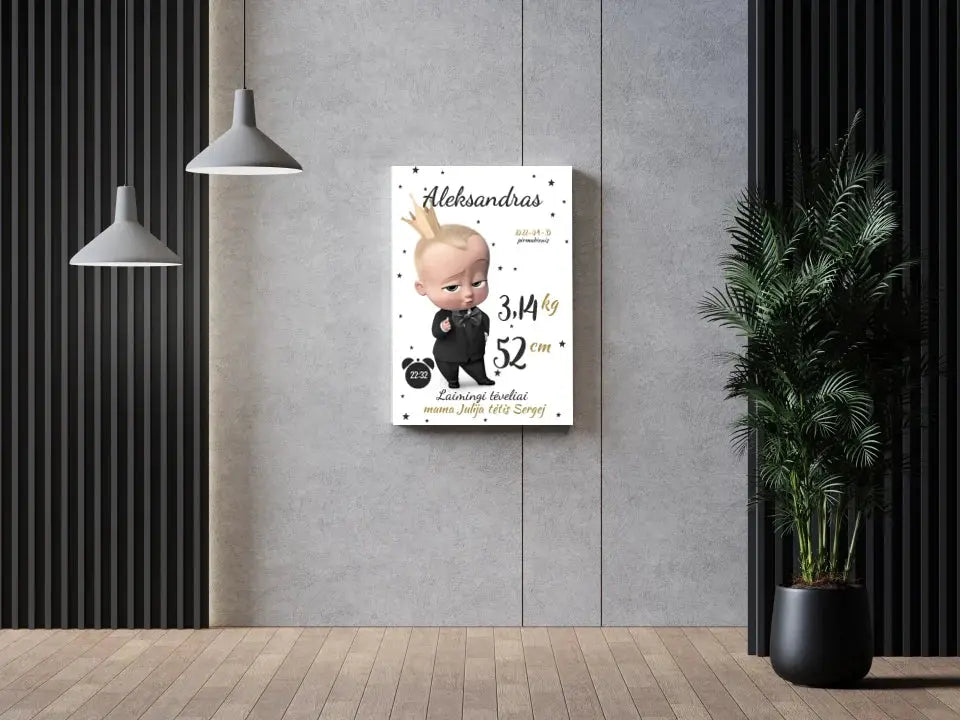 Personalizuota Berniuko Gimimo Metrikų Iliustracija ant drobės Drobe - dovanokis.lt