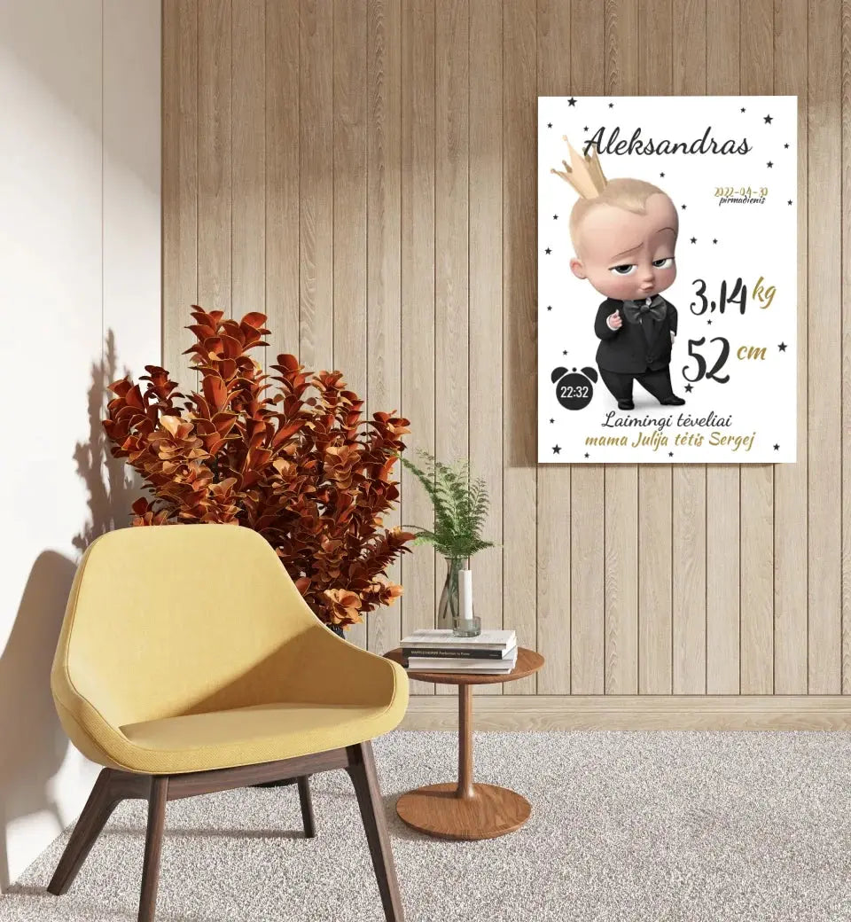 Personalizuota Berniuko Gimimo Metrikų Iliustracija ant drobės Drobe - dovanokis.lt