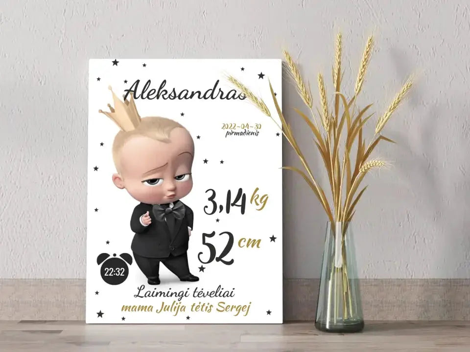 Personalizuota Berniuko Gimimo Metrikų Iliustracija ant drobės Drobe - dovanokis.lt