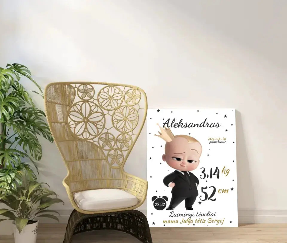 Personalizuota Berniuko Gimimo Metrikų Iliustracija ant drobės Drobe - dovanokis.lt