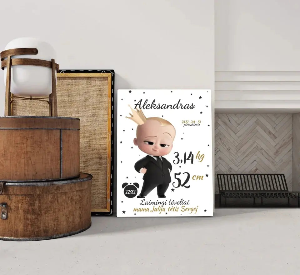 Personalizuota Berniuko Gimimo Metrikų Iliustracija ant drobės Drobe - dovanokis.lt