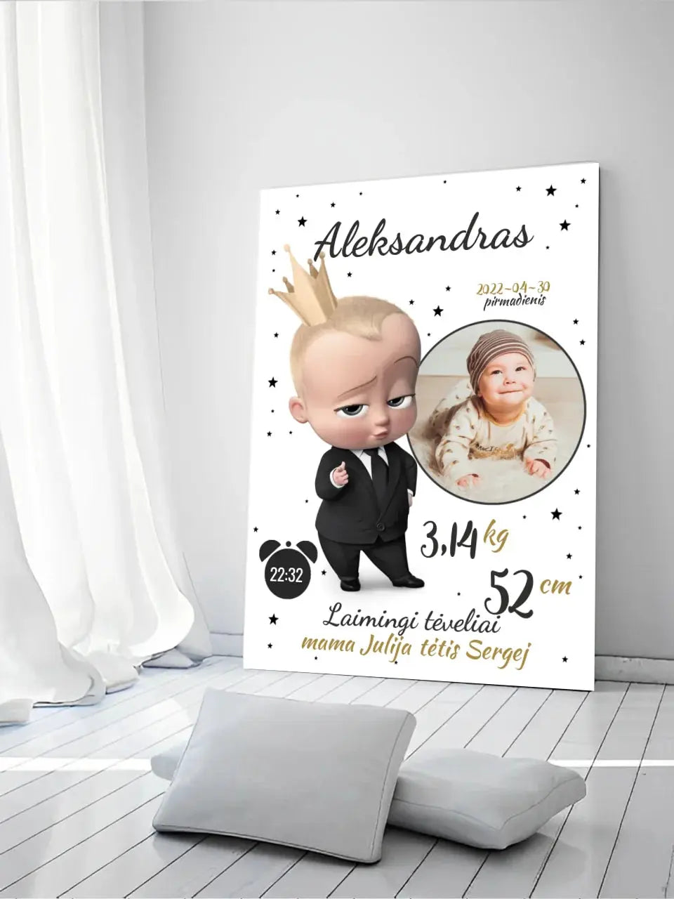 Personalizuota Berniuko Gimimo Metrikų Iliustracija ant drobės Drobe - dovanokis.lt