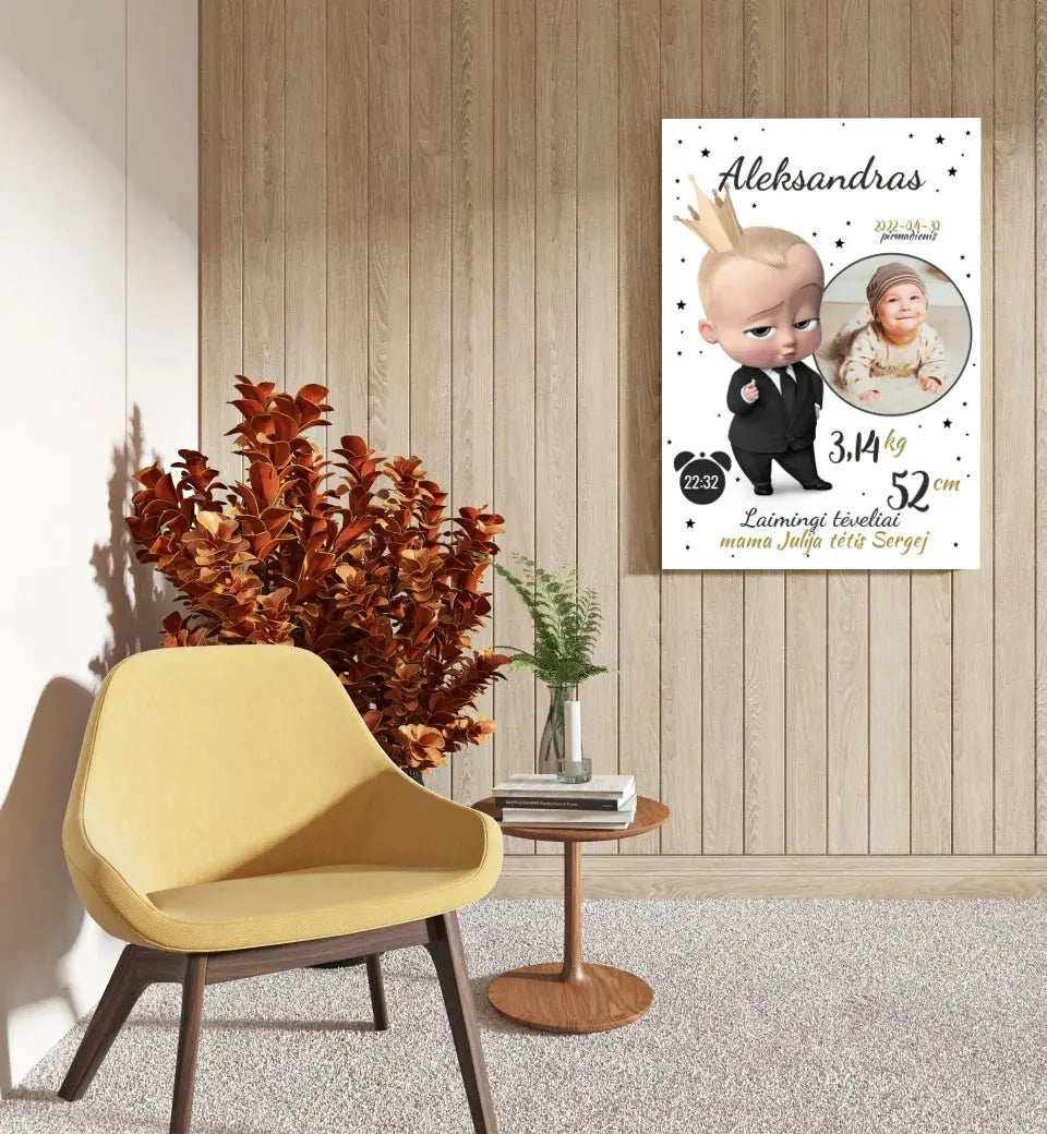 Personalizuota Berniuko Gimimo Metrikų Iliustracija ant drobės Drobe - dovanokis.lt