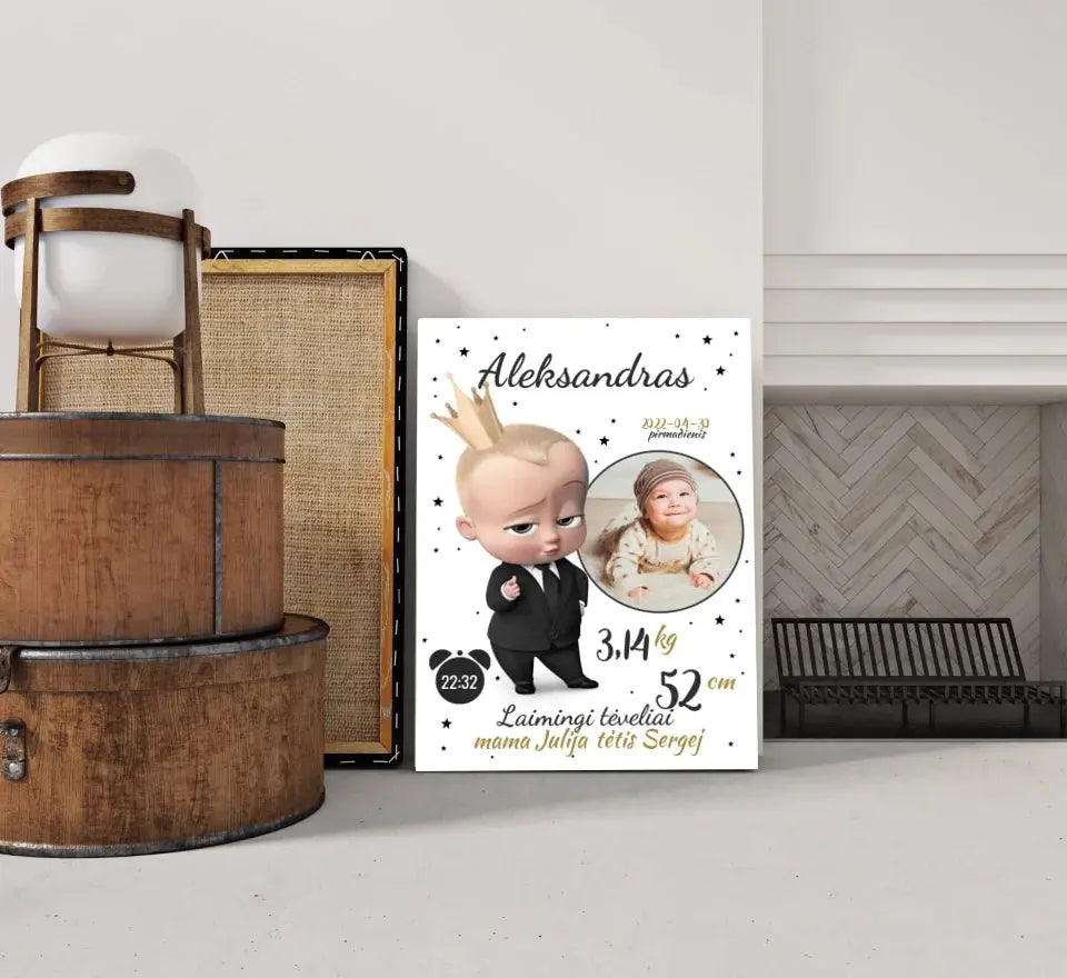 Personalizuota Berniuko Gimimo Metrikų Iliustracija ant drobės Drobe - dovanokis.lt