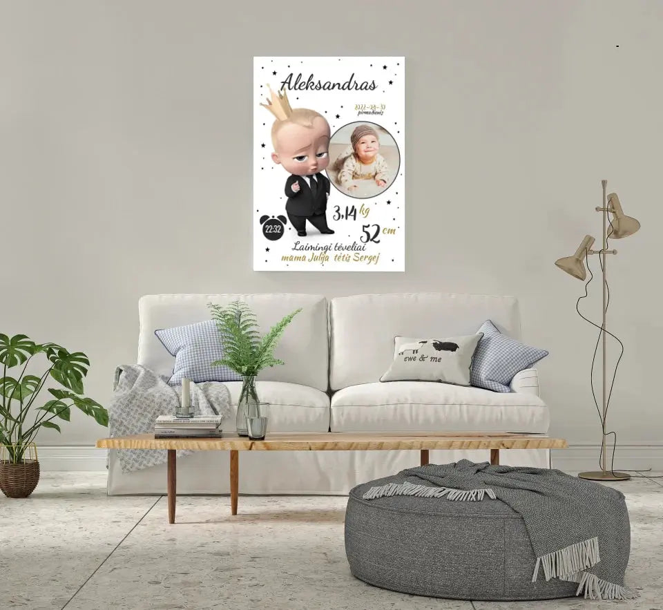 Personalizuota Berniuko Gimimo Metrikų Iliustracija ant drobės Drobe - dovanokis.lt