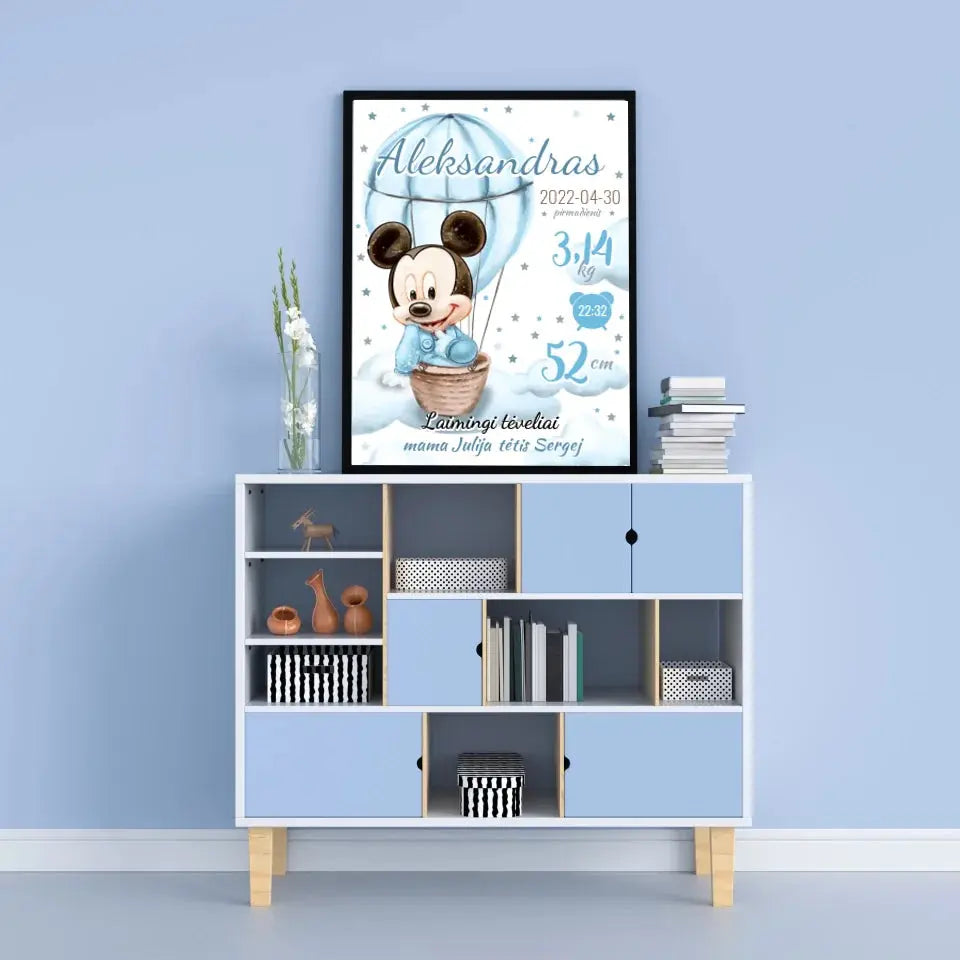 Personalizuota Berniuko Gimimo Metrikų Iliustracija, plakatas su rėmeliu Customizer - dovanokis.lt