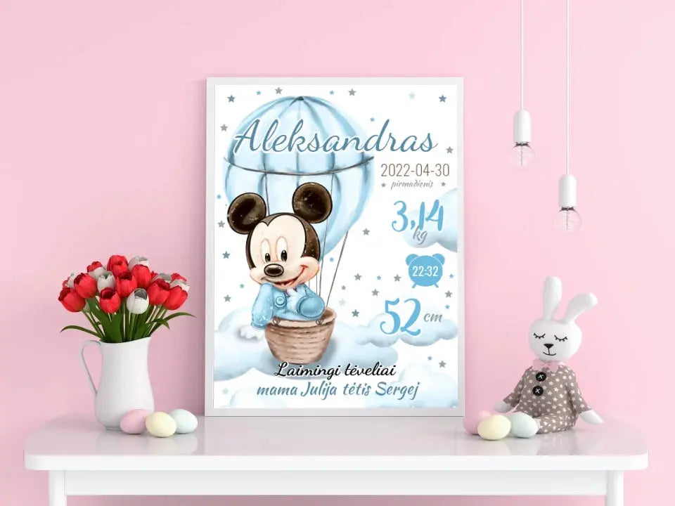 Personalizuota Berniuko Gimimo Metrikų Iliustracija, plakatas su rėmeliu Customizer - dovanokis.lt