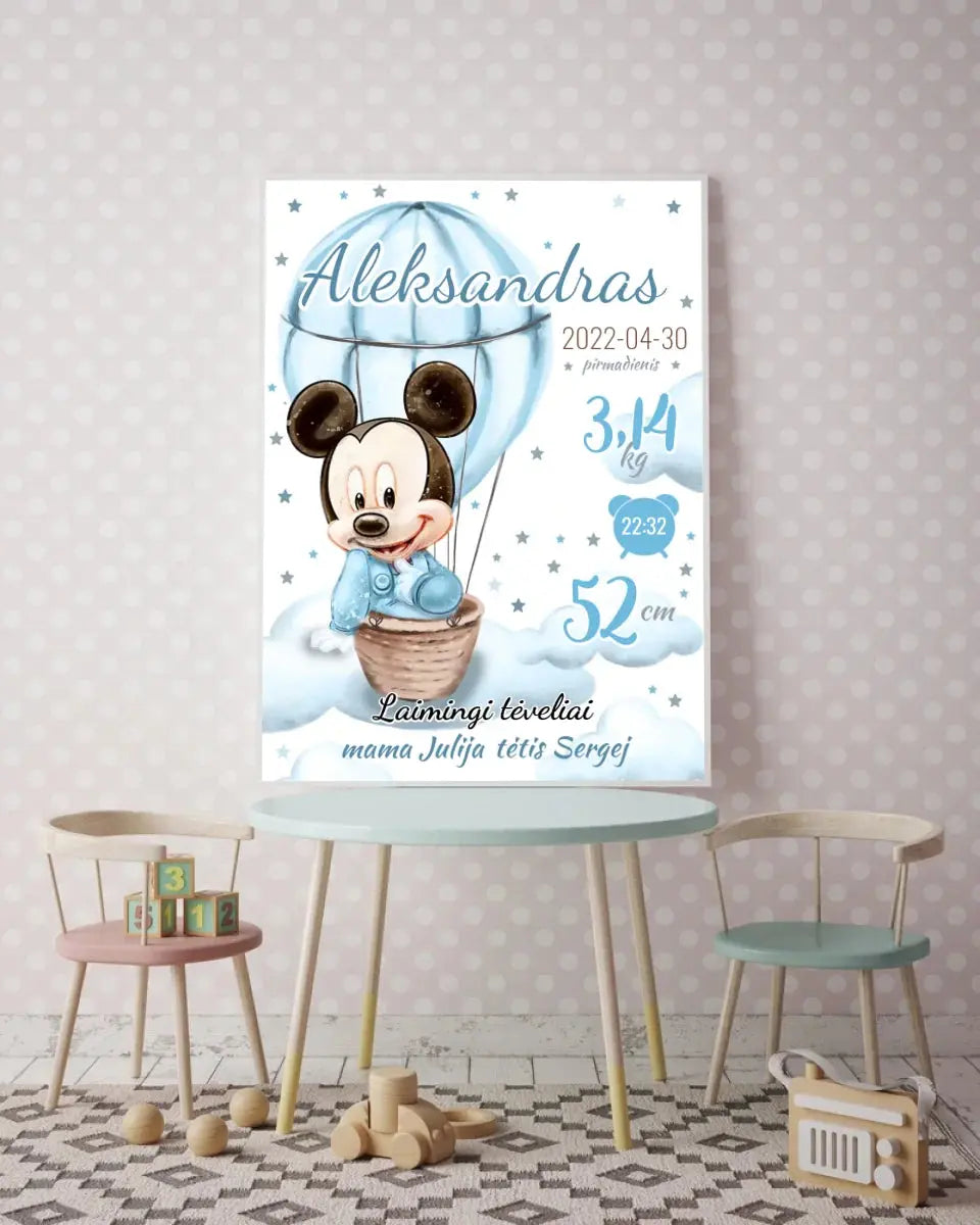 Personalizuota Berniuko Gimimo Metrikų Iliustracija, plakatas su rėmeliu Customizer - dovanokis.lt