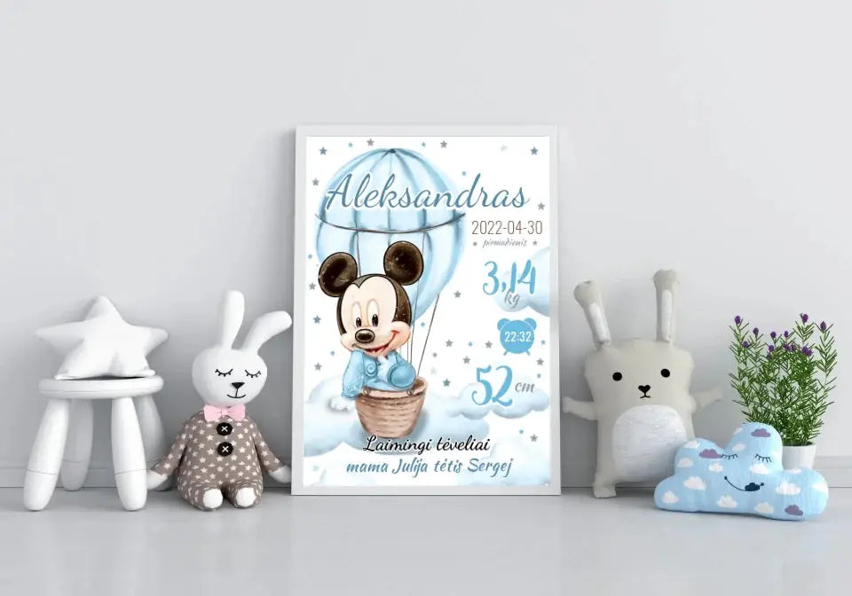 Personalizuota Berniuko Gimimo Metrikų Iliustracija, plakatas su rėmeliu Customizer - dovanokis.lt