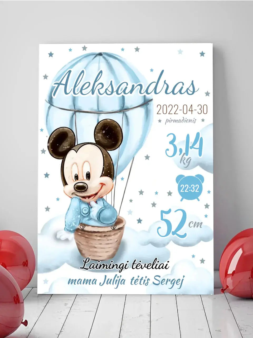 Personalizuota Berniuko Gimimo Metrikų Iliustracija ant drobės Drobe - dovanokis.lt