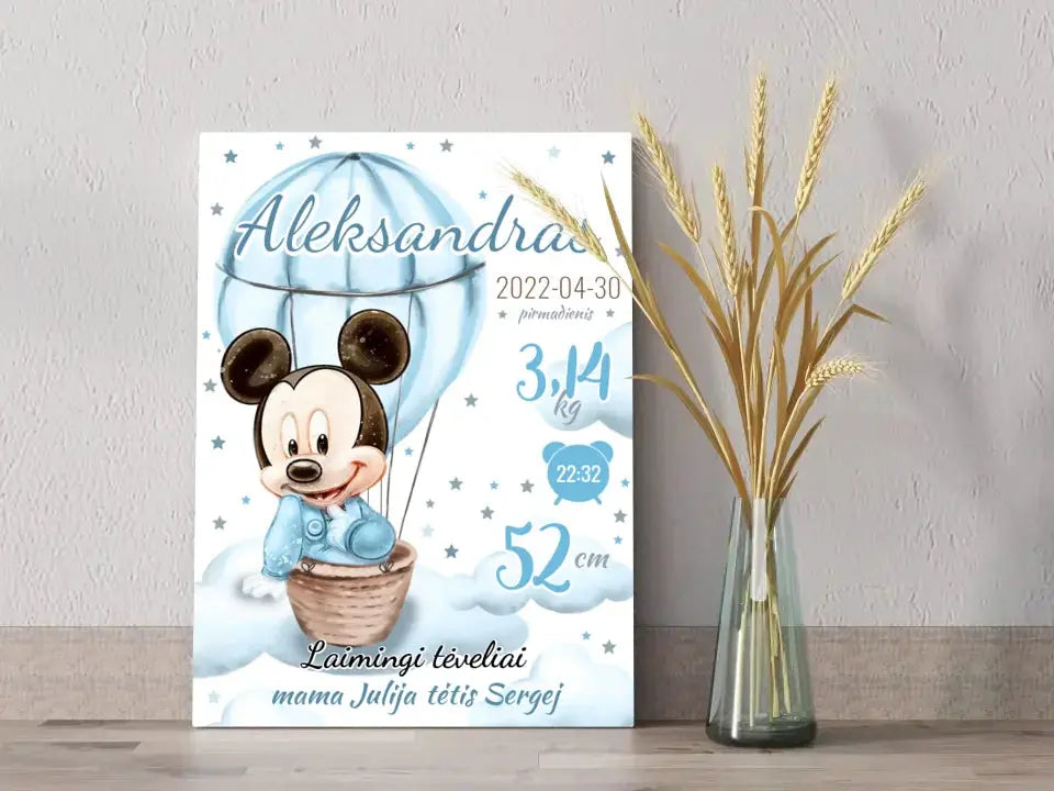 Personalizuota Berniuko Gimimo Metrikų Iliustracija ant drobės Drobe - dovanokis.lt