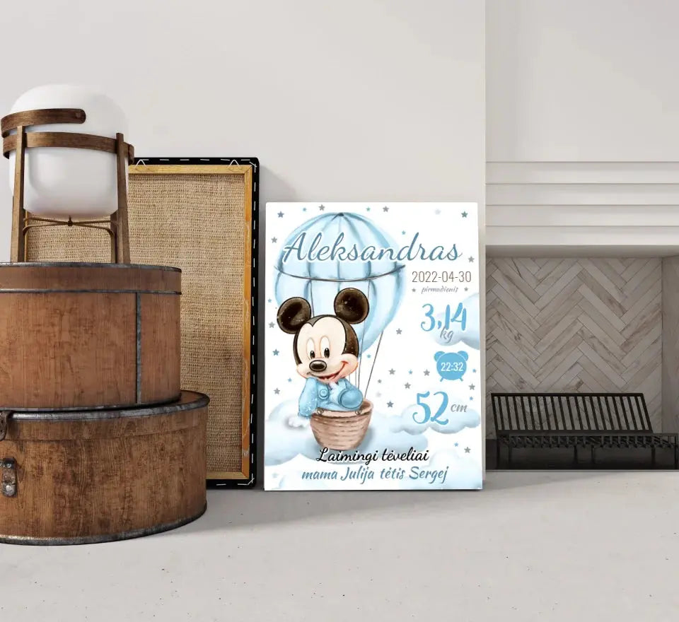 Personalizuota Berniuko Gimimo Metrikų Iliustracija ant drobės Drobe - dovanokis.lt