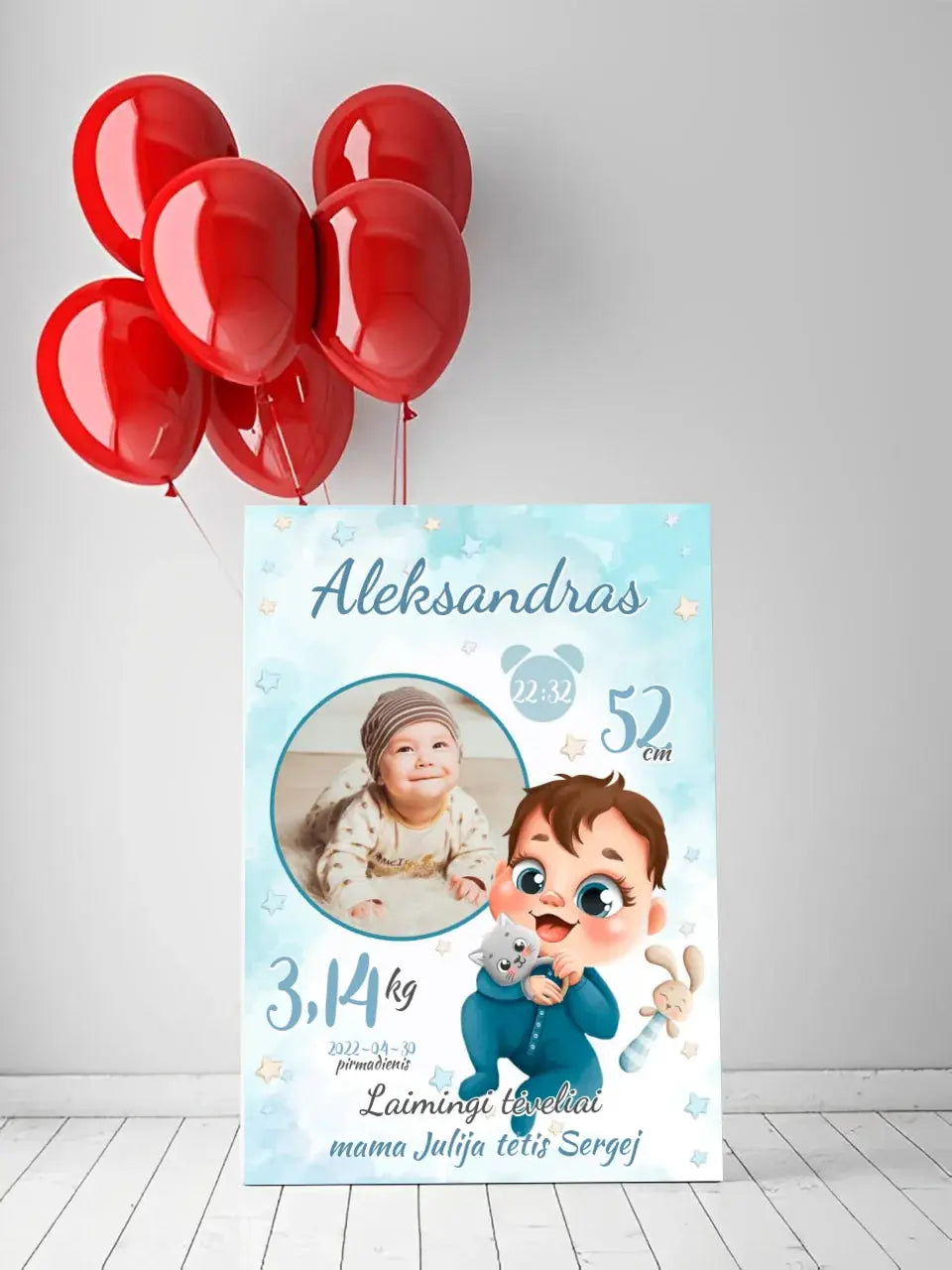Personalizuota Berniuko Gimimo Metrikų Iliustracija ant drobės Drobe - dovanokis.lt