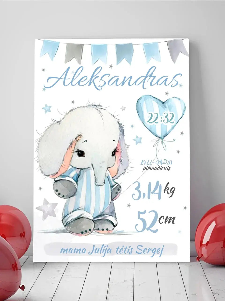 Personalizuota Berniuko Gimimo Metrikų Iliustracija ant drobės Drobe - dovanokis.lt