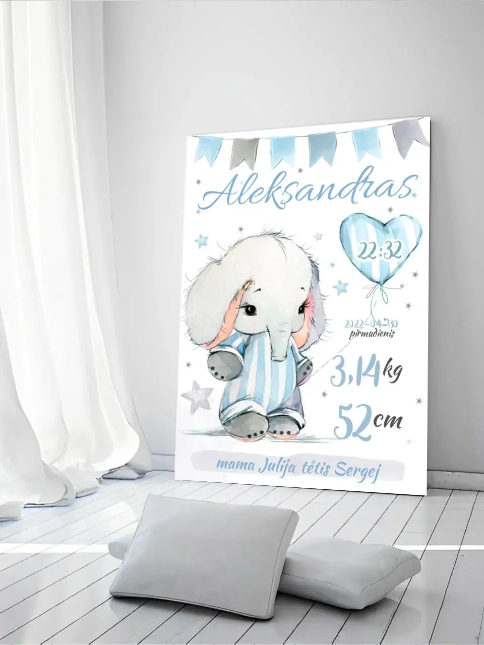 Personalizuota Berniuko Gimimo Metrikų Iliustracija ant drobės Drobe - dovanokis.lt