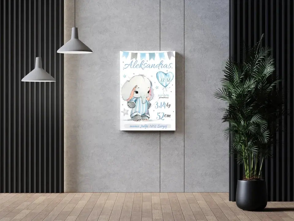 Personalizuota Berniuko Gimimo Metrikų Iliustracija ant drobės Drobe - dovanokis.lt