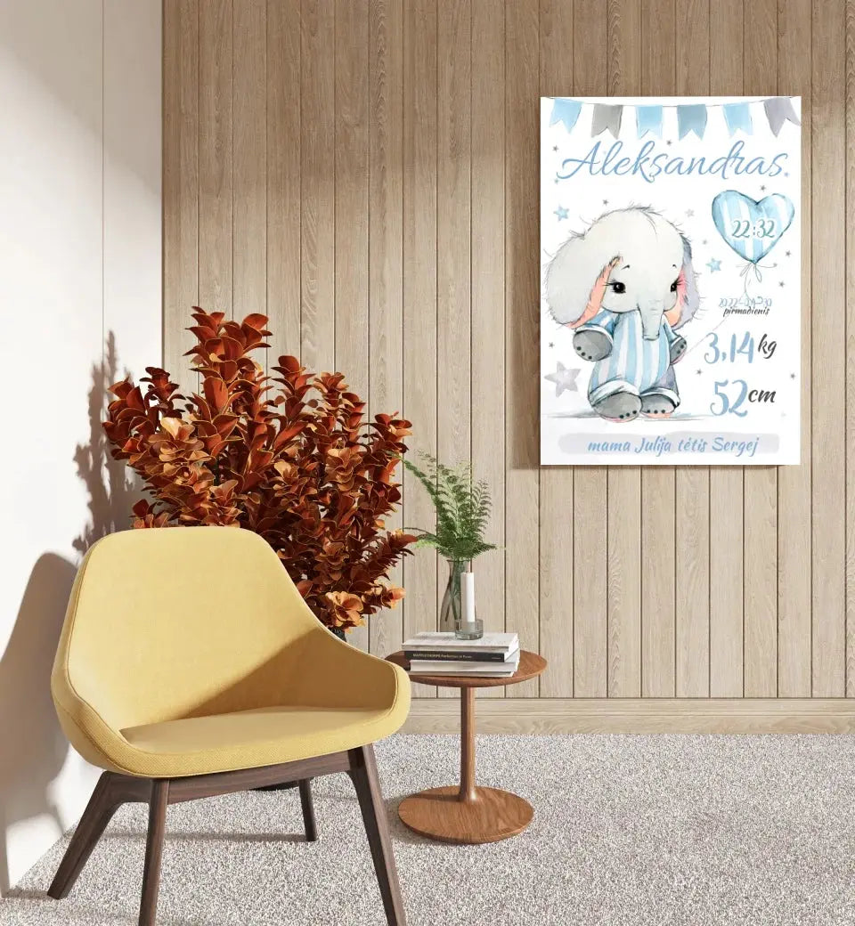 Personalizuota Berniuko Gimimo Metrikų Iliustracija ant drobės Drobe - dovanokis.lt