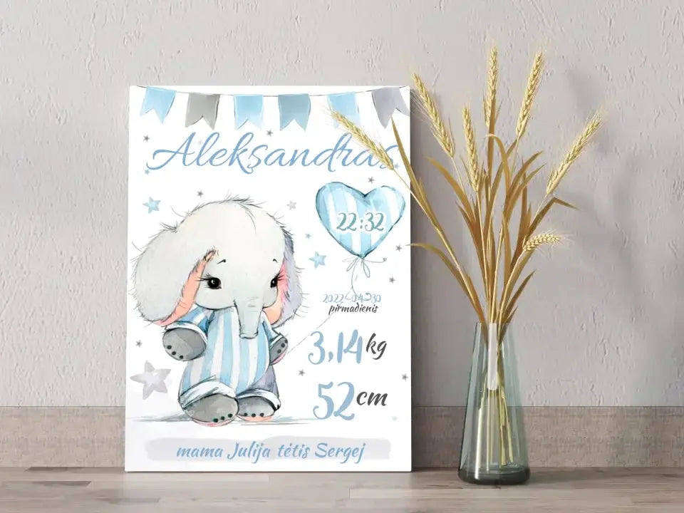 Personalizuota Berniuko Gimimo Metrikų Iliustracija ant drobės Drobe - dovanokis.lt