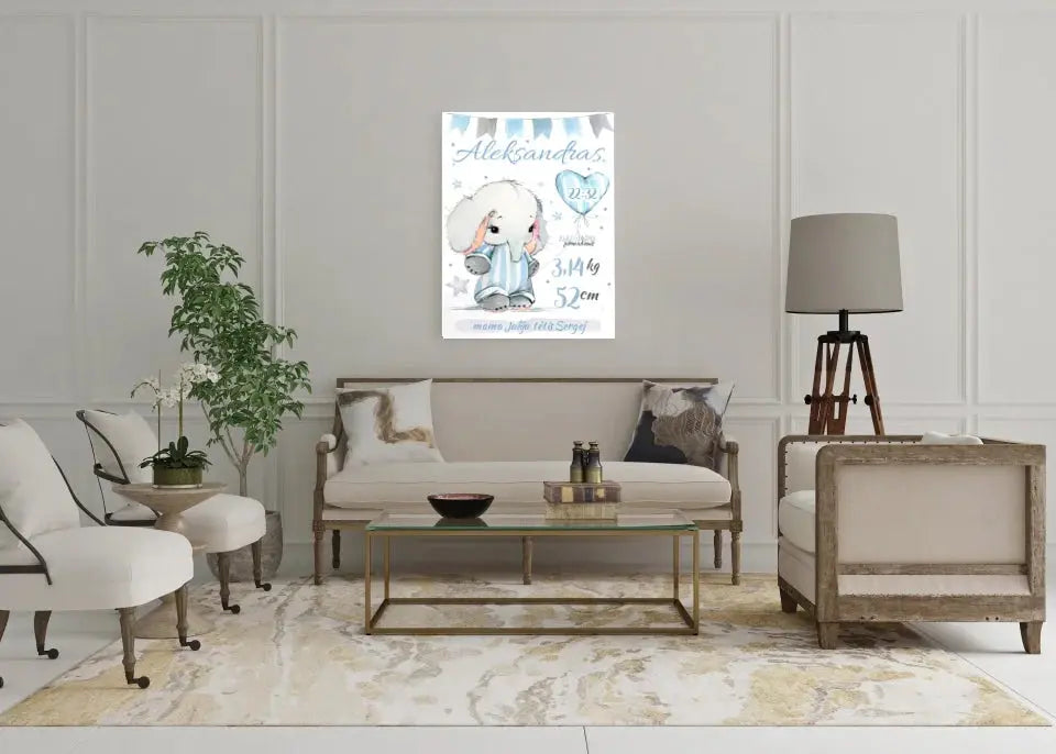 Personalizuota Berniuko Gimimo Metrikų Iliustracija ant drobės Drobe - dovanokis.lt