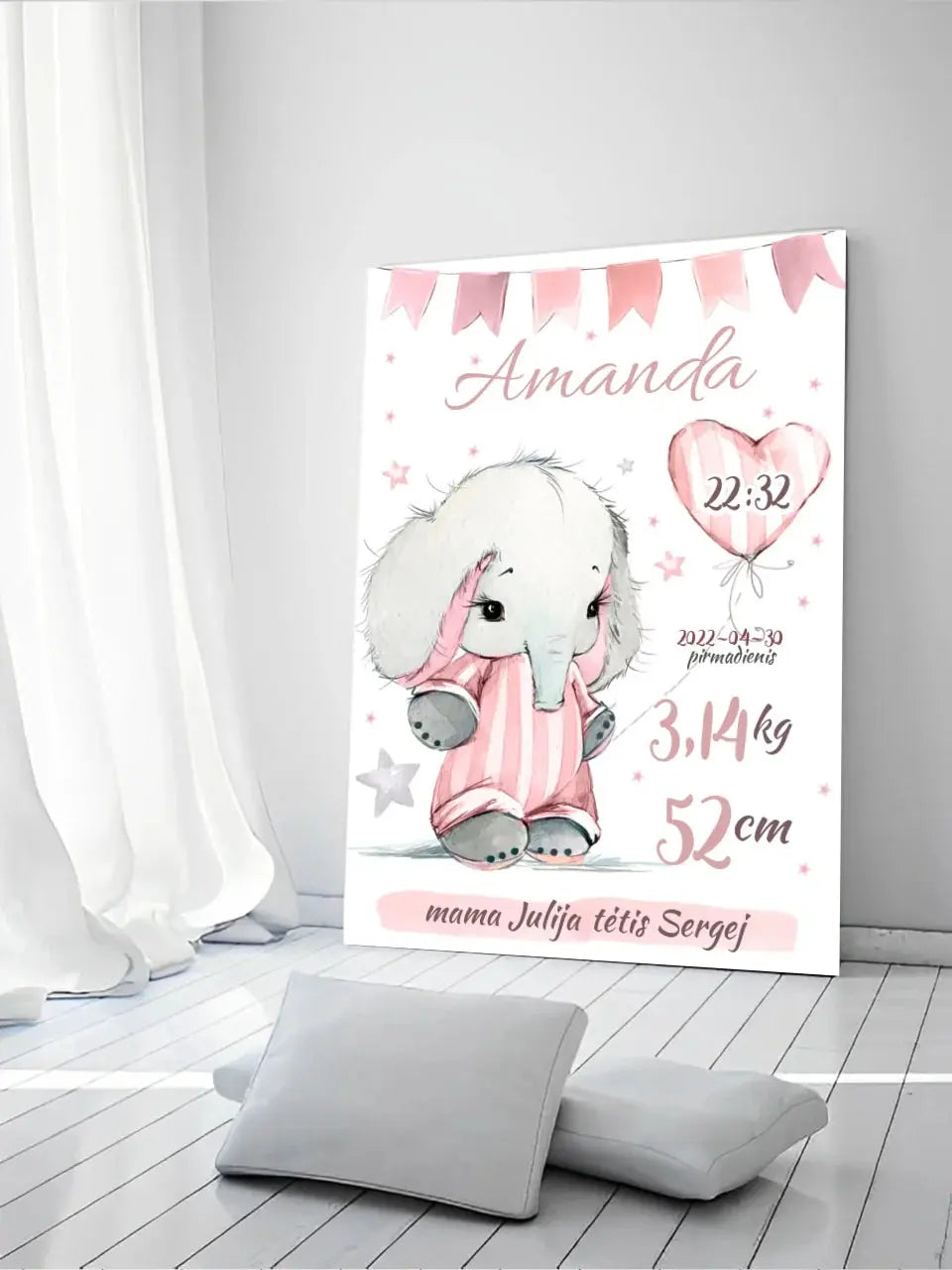 Personalizuota Mergaitės Gimimo Metrikų Iliustracija ant drobės Drobe - dovanokis.lt