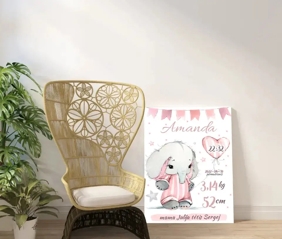 Personalizuota Mergaitės Gimimo Metrikų Iliustracija ant drobės Drobe - dovanokis.lt