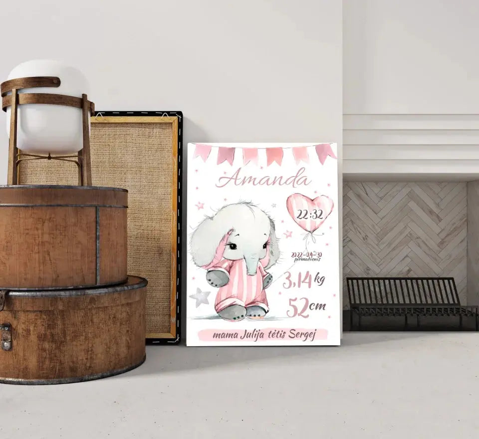 Personalizuota Mergaitės Gimimo Metrikų Iliustracija ant drobės Drobe - dovanokis.lt