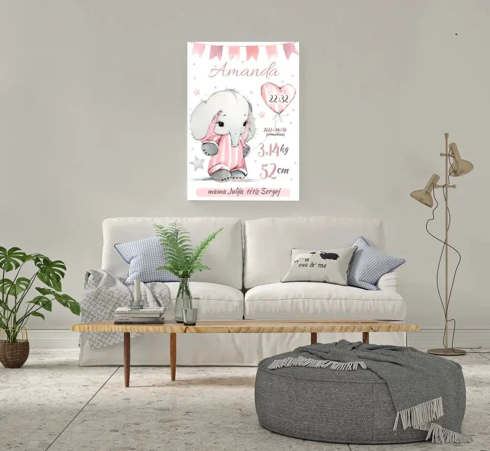 Personalizuota Mergaitės Gimimo Metrikų Iliustracija ant drobės Drobe - dovanokis.lt