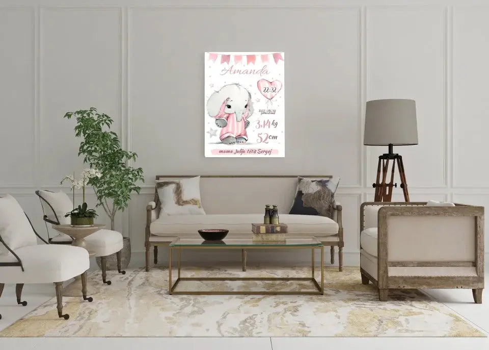 Personalizuota Mergaitės Gimimo Metrikų Iliustracija ant drobės Drobe - dovanokis.lt