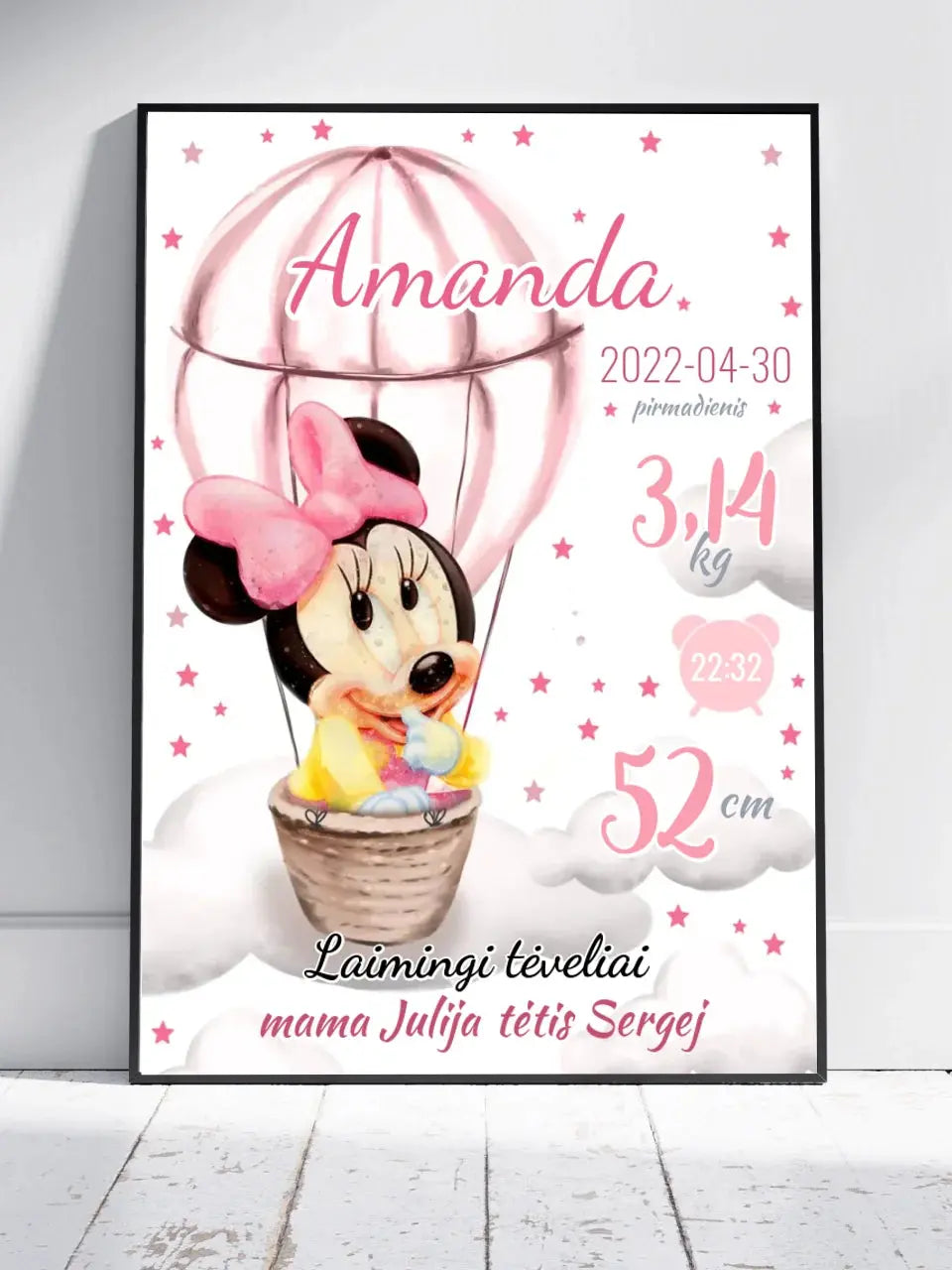 Personalizuota Mergaitės Gimimo Metrikų Iliustracija, plakatas su rėmeliu Customizer - dovanokis.lt