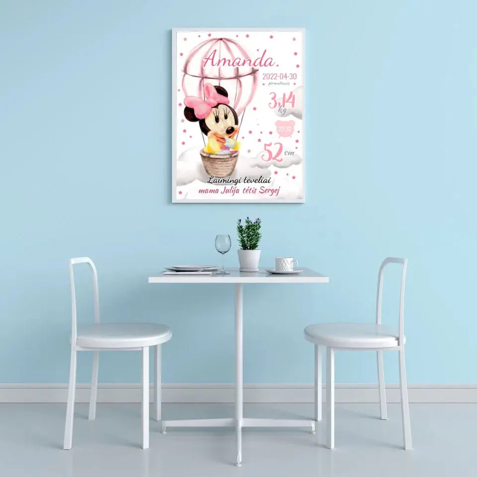Personalizuota Mergaitės Gimimo Metrikų Iliustracija, plakatas su rėmeliu Customizer - dovanokis.lt