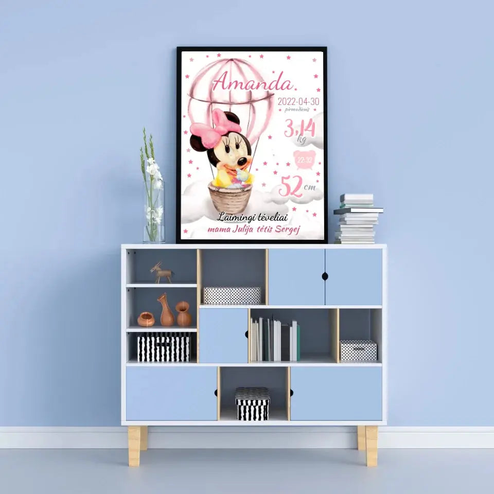 Personalizuota Mergaitės Gimimo Metrikų Iliustracija, plakatas su rėmeliu Customizer - dovanokis.lt