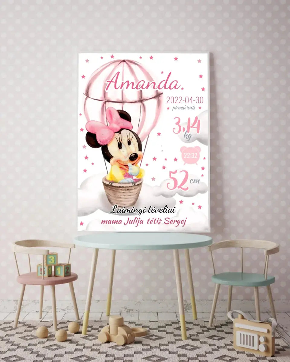 Personalizuota Mergaitės Gimimo Metrikų Iliustracija, plakatas su rėmeliu Customizer - dovanokis.lt