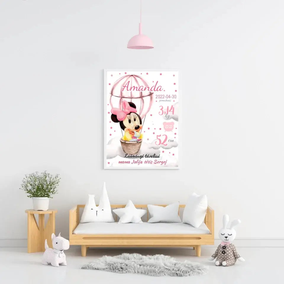 Personalizuota Mergaitės Gimimo Metrikų Iliustracija, plakatas su rėmeliu Customizer - dovanokis.lt