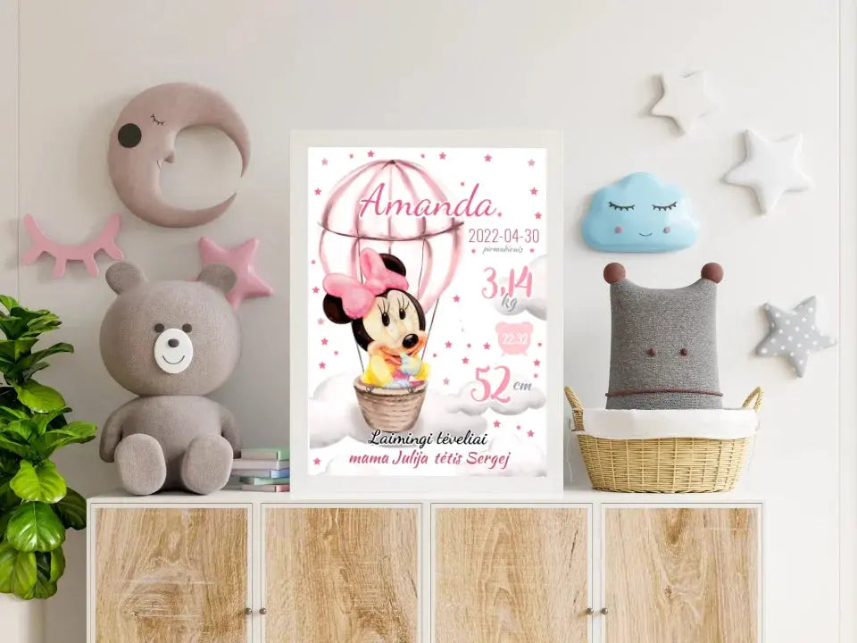 Personalizuota Mergaitės Gimimo Metrikų Iliustracija, plakatas su rėmeliu Customizer - dovanokis.lt