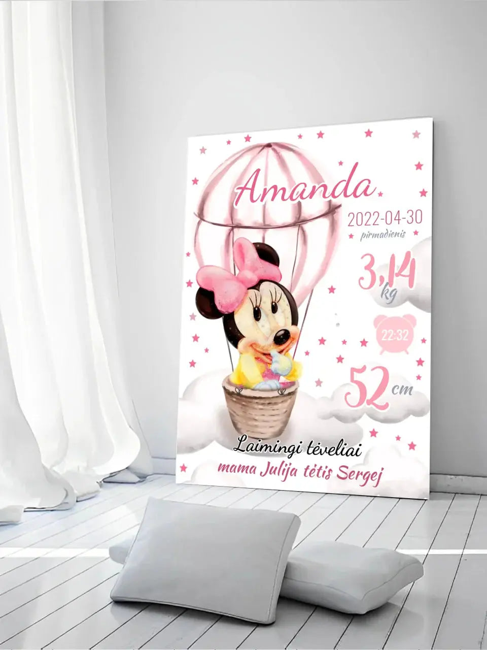 Personalizuota Mergaitės Gimimo Metrikų Iliustracija ant drobės Drobe - dovanokis.lt