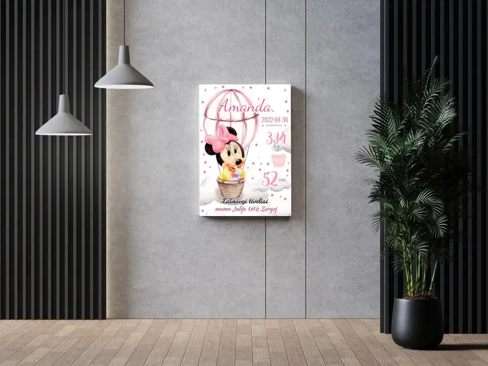 Personalizuota Mergaitės Gimimo Metrikų Iliustracija ant drobės Drobe - dovanokis.lt