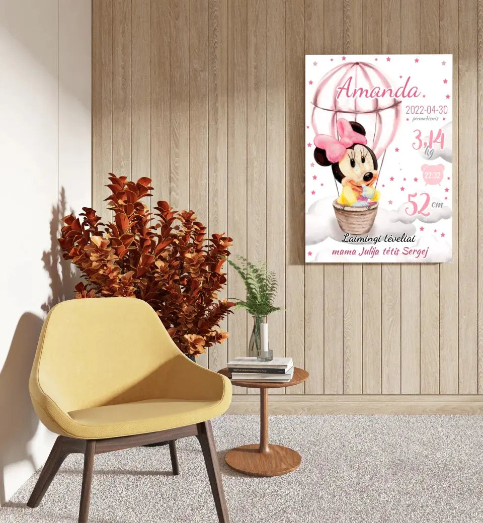 Personalizuota Mergaitės Gimimo Metrikų Iliustracija ant drobės Drobe - dovanokis.lt