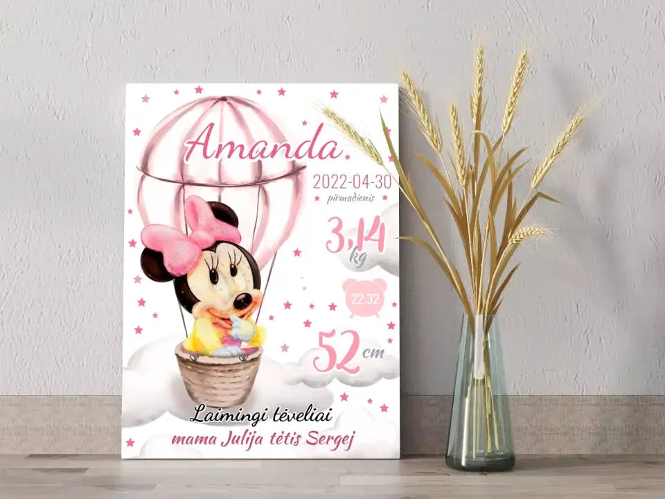 Personalizuota Mergaitės Gimimo Metrikų Iliustracija ant drobės Drobe - dovanokis.lt