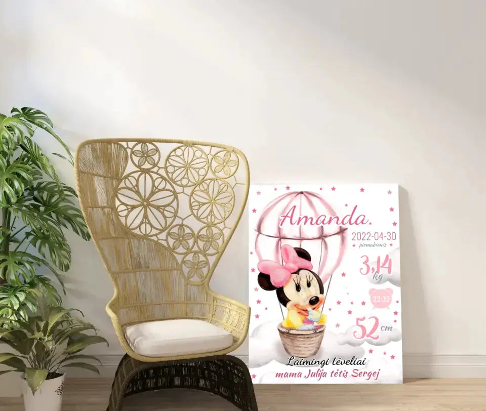 Personalizuota Mergaitės Gimimo Metrikų Iliustracija ant drobės Drobe - dovanokis.lt