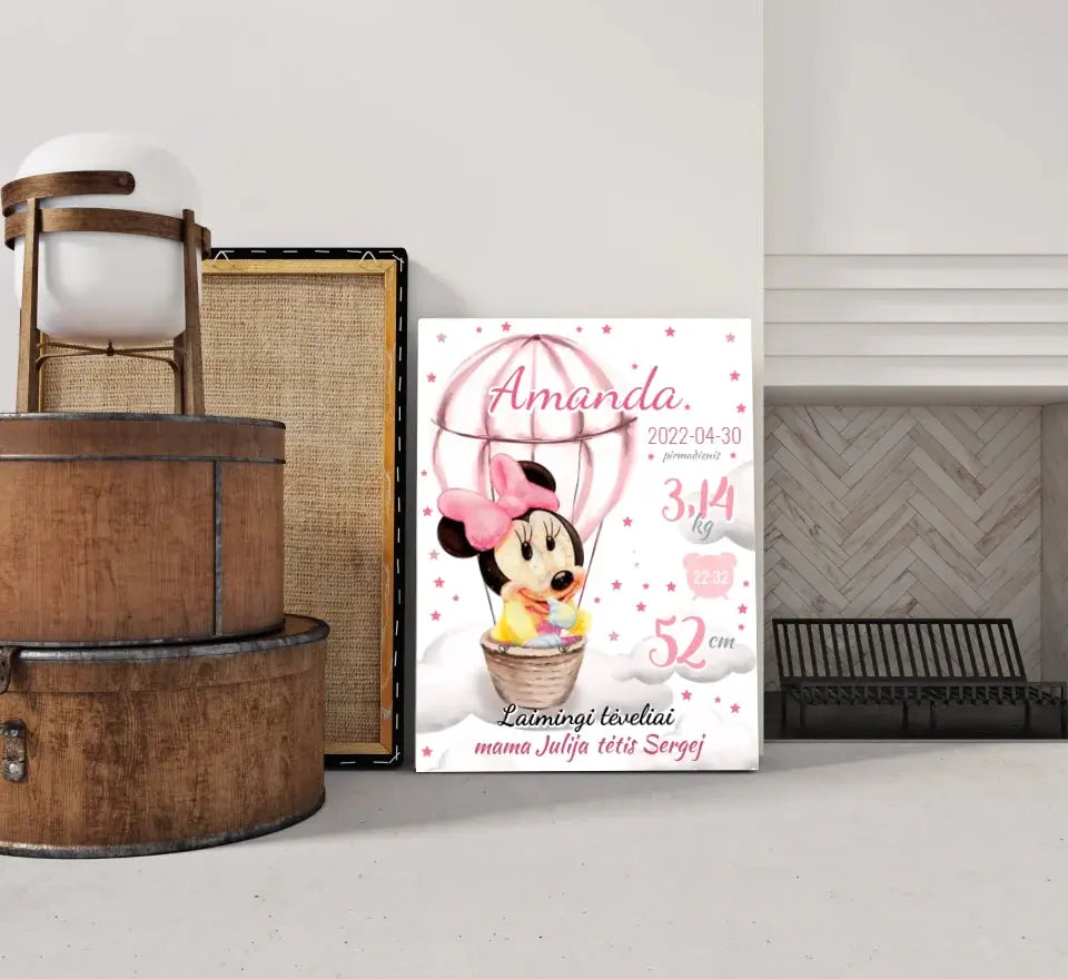 Personalizuota Mergaitės Gimimo Metrikų Iliustracija ant drobės Drobe - dovanokis.lt