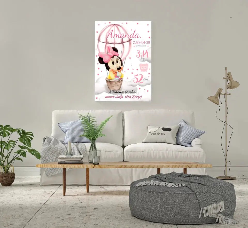 Personalizuota Mergaitės Gimimo Metrikų Iliustracija ant drobės Drobe - dovanokis.lt