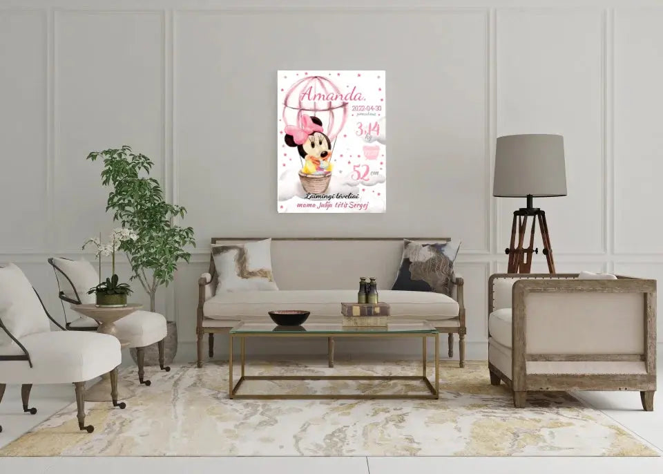 Personalizuota Mergaitės Gimimo Metrikų Iliustracija ant drobės Drobe - dovanokis.lt