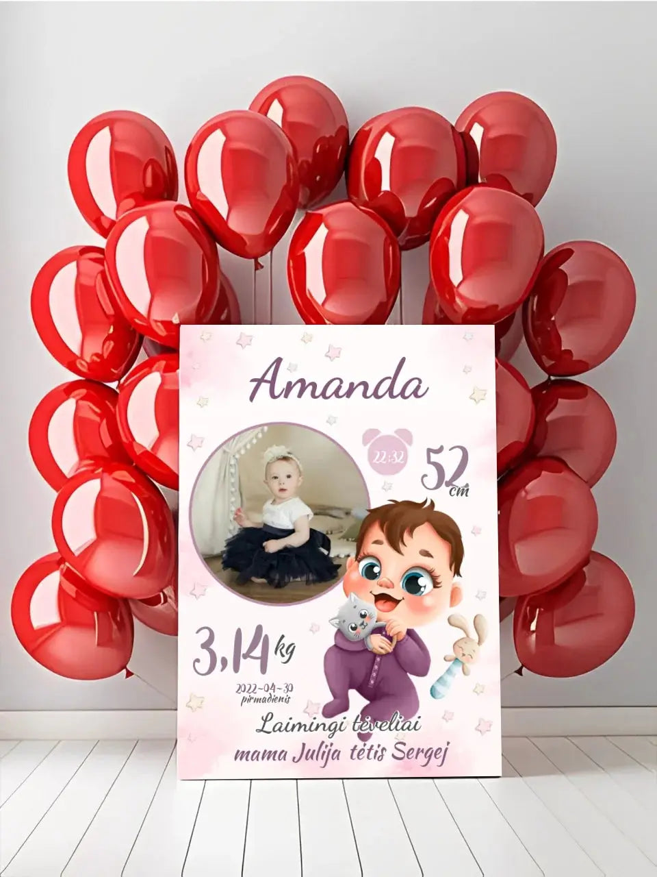 Personalizuota Mergaitės Gimimo Metrikų Iliustracija ant drobės Drobe - dovanokis.lt