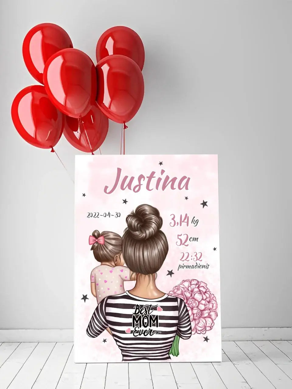 Personalizuota Mergaitės Gimimo Metrikų Iliustracija ant drobės Drobe - dovanokis.lt