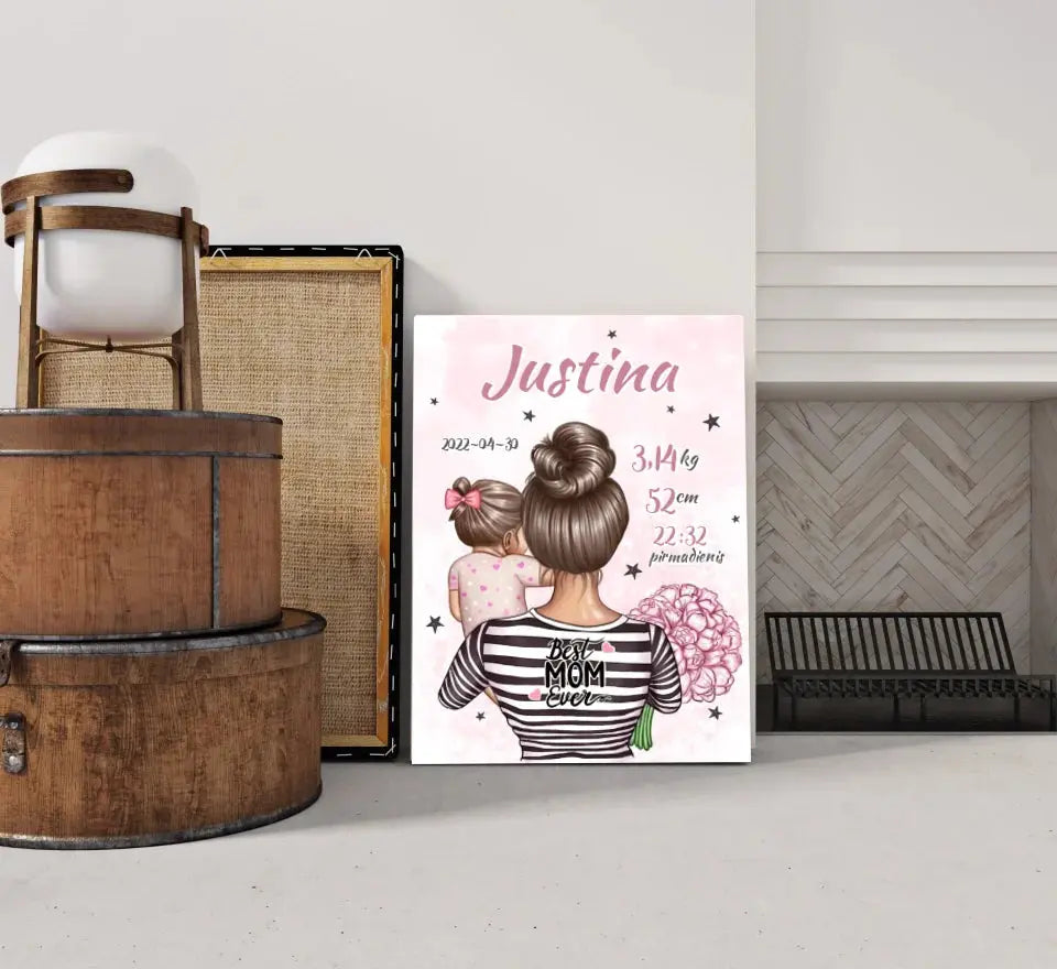 Personalizuota Mergaitės Gimimo Metrikų Iliustracija ant drobės Drobe - dovanokis.lt