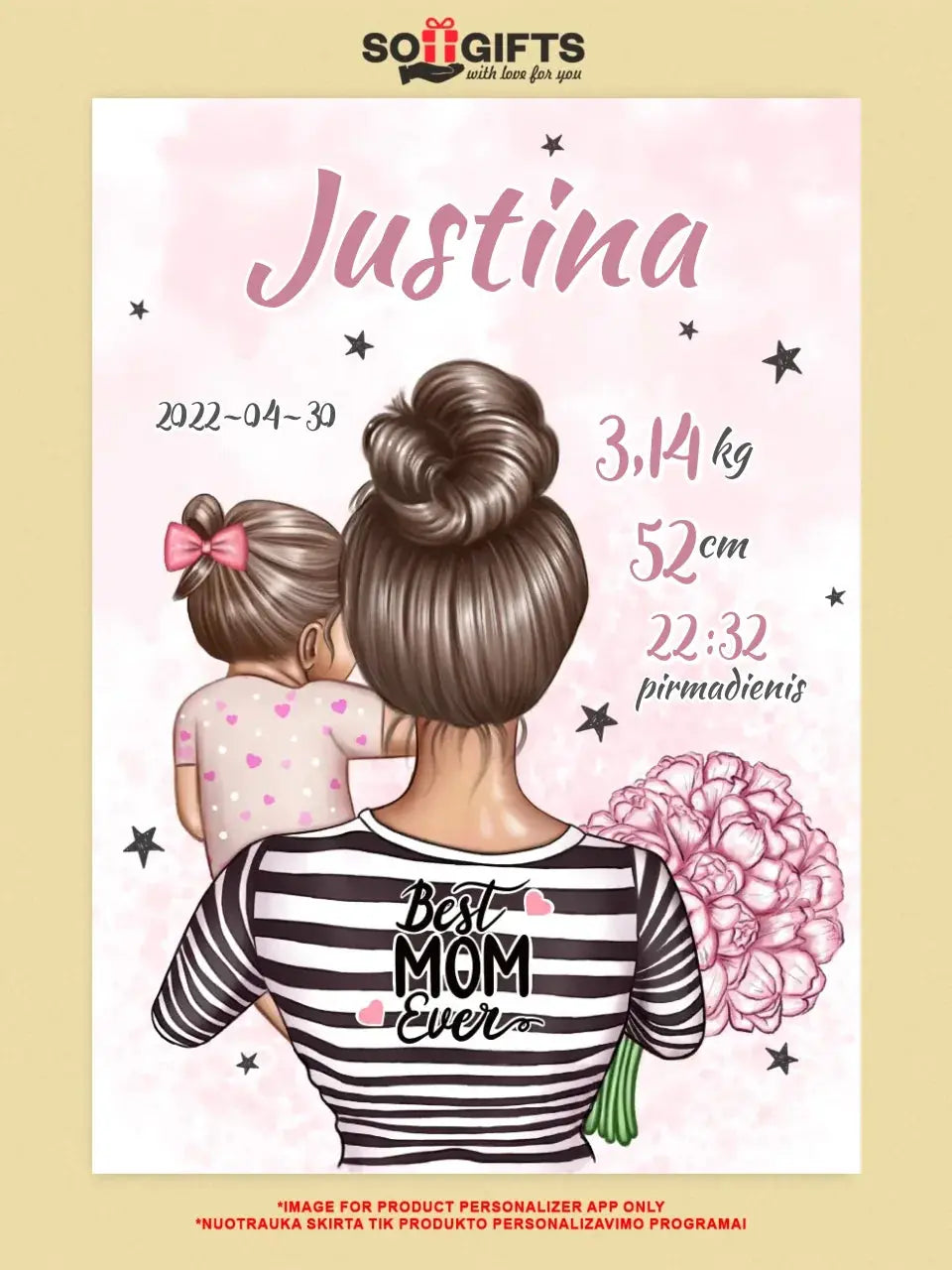 Personalizuota Mergaitės Gimimo Metrikų Iliustracija ant drobės Drobe - dovanokis.lt